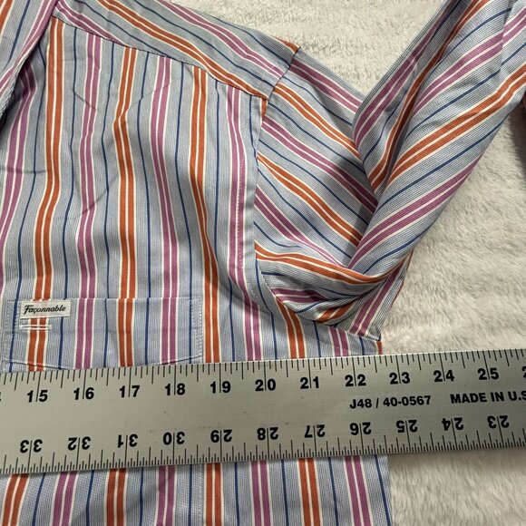 Faconnable Club Mens Long Sleeve Button-Up Shirt Large Multicolor Stripes Cotton - Picture 7 of 8